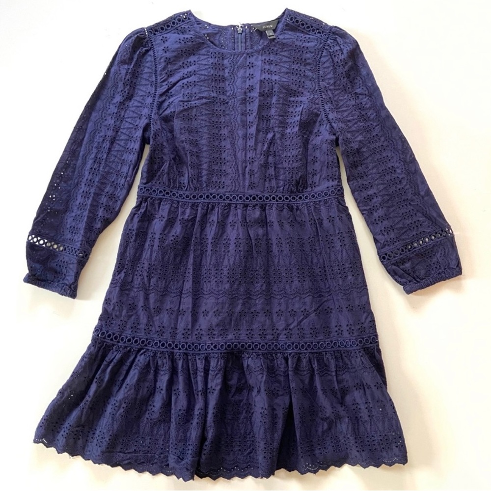 J. Crew Navy Blue Cotton Eyelet Flutter Hem Dress